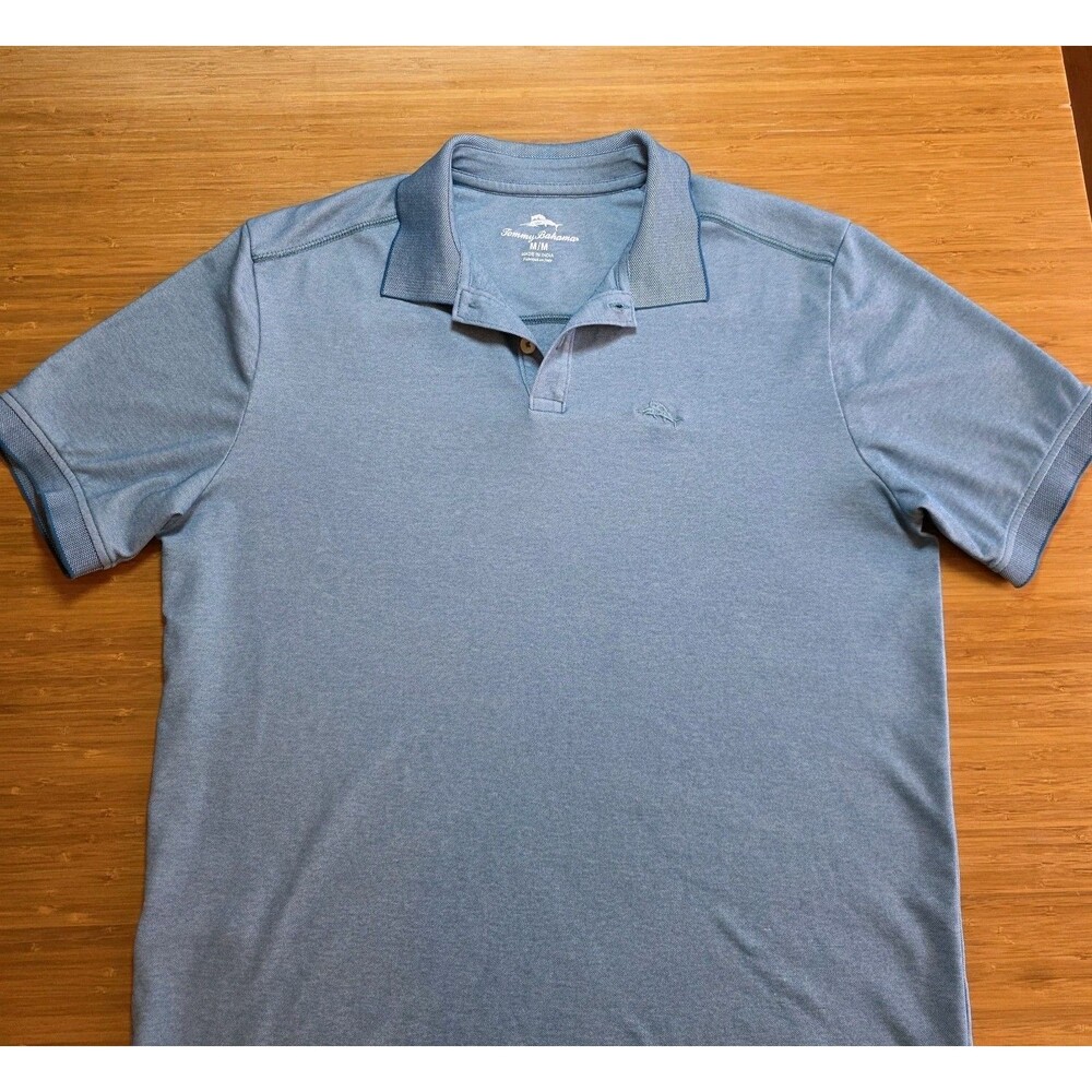 Tommy Bahama Polo Shirt, Mens Medium Blue Short Sleeve Cotton Blend w/ Logo